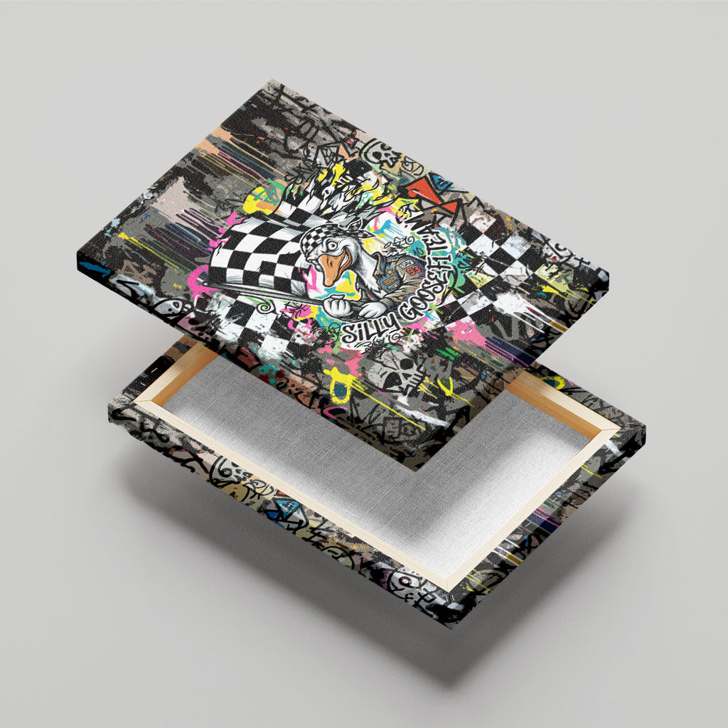 Silly Goose Team Racing Canvas Wall Art Colorful Street Graffiti Checkered Flag