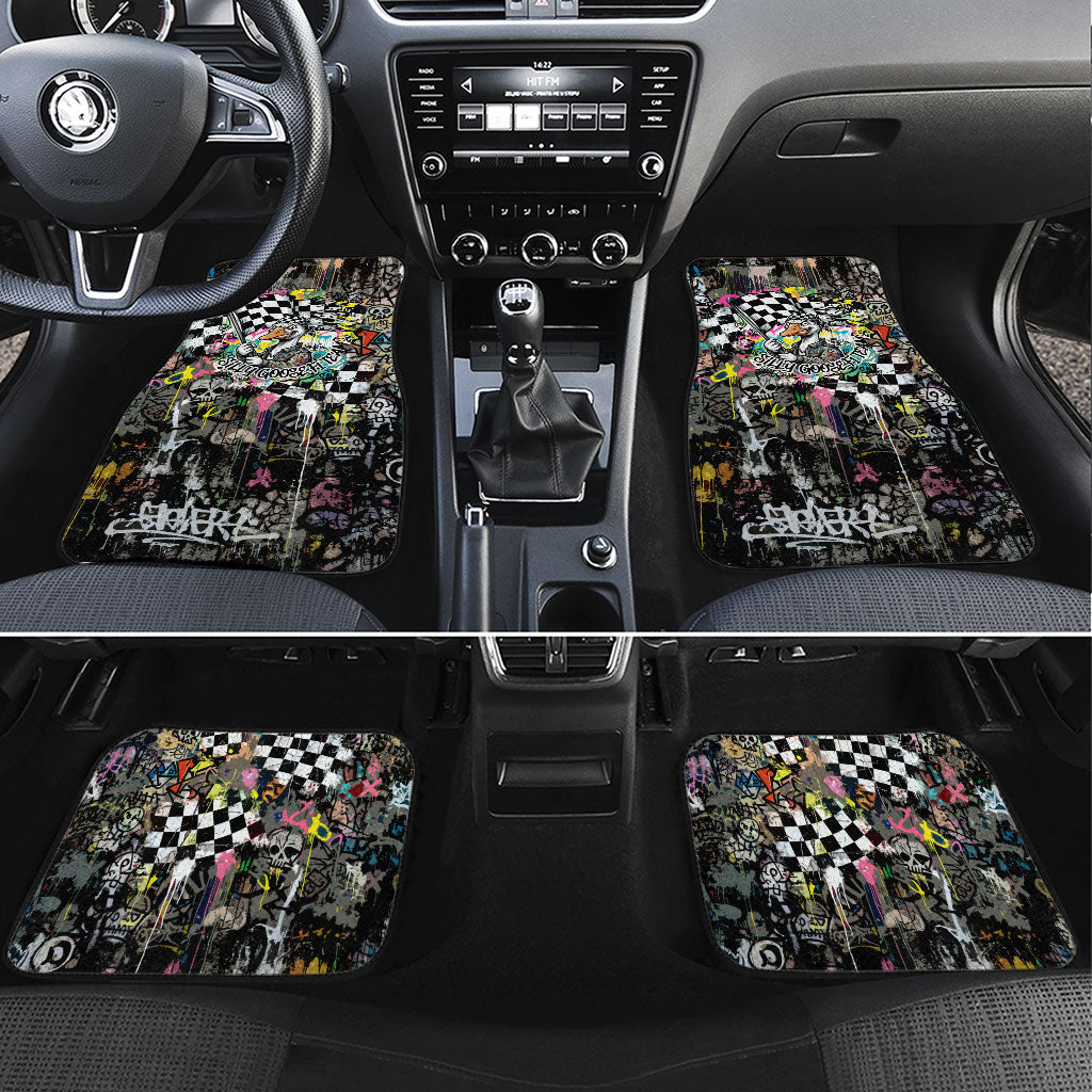 Silly Goose Team Racing Car Mats Colorful Street Graffiti Checkered Flag