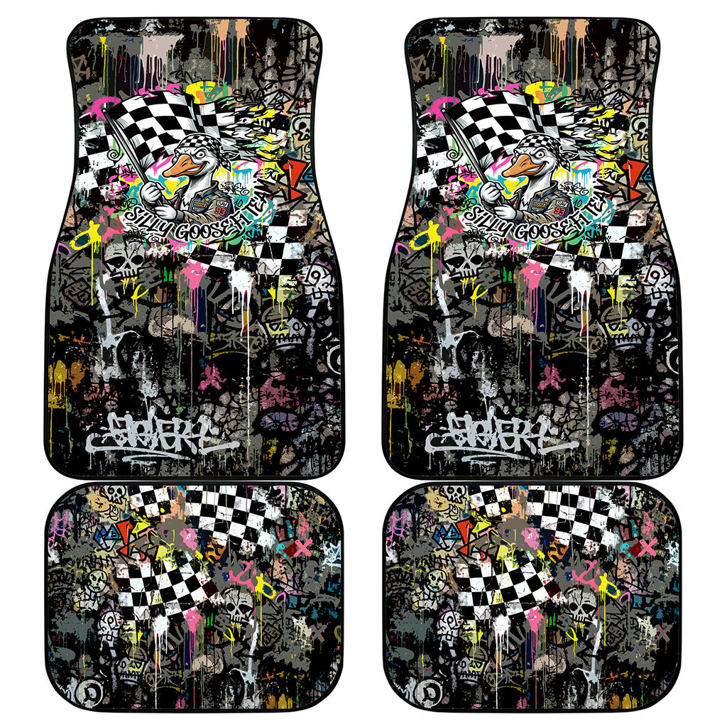 Silly Goose Team Racing Car Mats Colorful Street Graffiti Checkered Flag