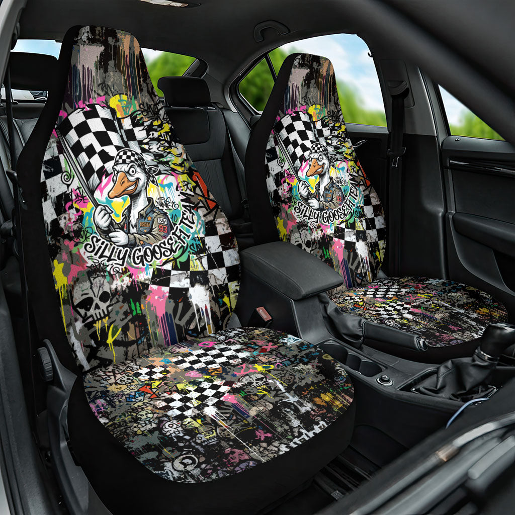Silly Goose Team Racing Car Seat Cover Colorful Street Graffiti Checkered Flag