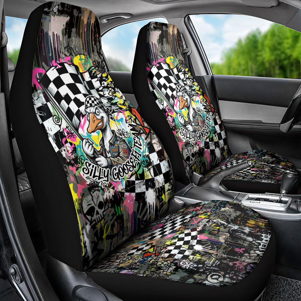 Silly Goose Team Racing Car Seat Cover Colorful Street Graffiti Checkered Flag