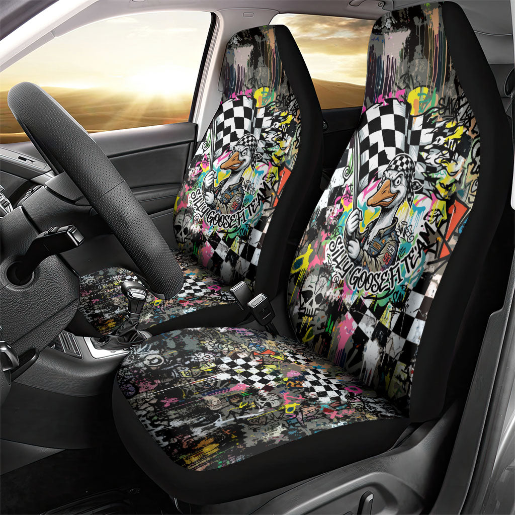 Silly Goose Team Racing Car Seat Cover Colorful Street Graffiti Checkered Flag