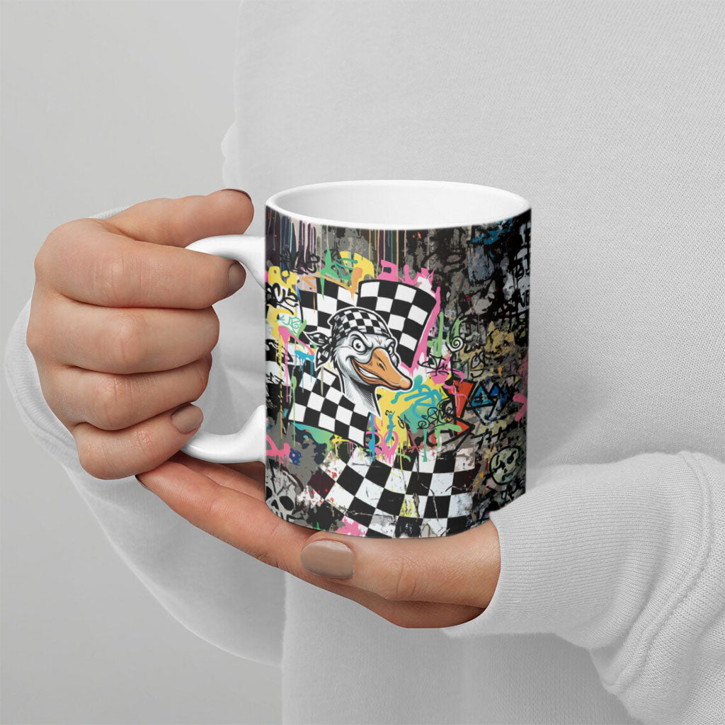 Silly Goose Team Racing Ceramic Mug Colorful Street Graffiti Checkered Flag