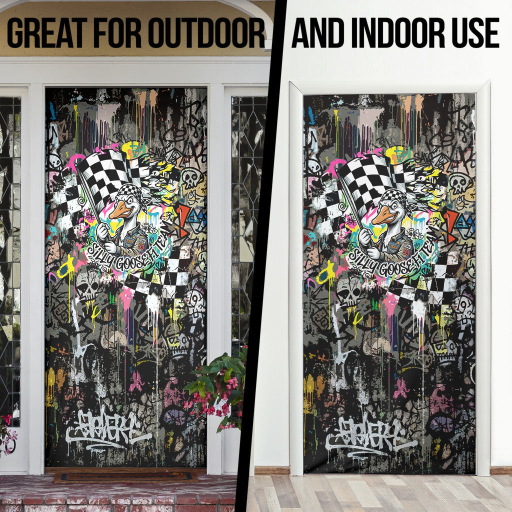 Silly Goose Team Racing Door Cover Colorful Street Graffiti Checkered Flag