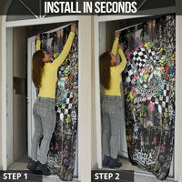Silly Goose Team Racing Door Cover Colorful Street Graffiti Checkered Flag
