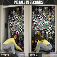 Silly Goose Team Racing Door Cover Colorful Street Graffiti Checkered Flag