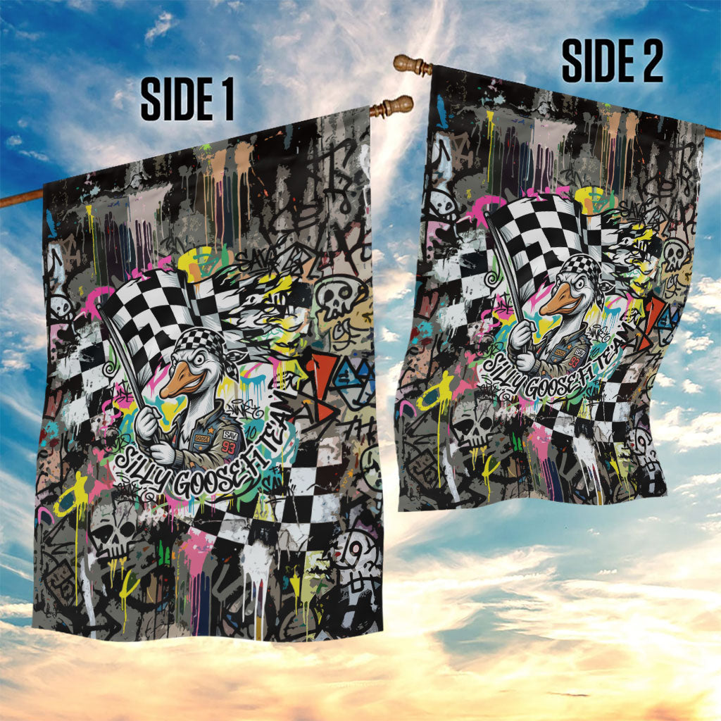 Silly Goose Team Racing Garden Flag Colorful Street Graffiti Checkered Flag