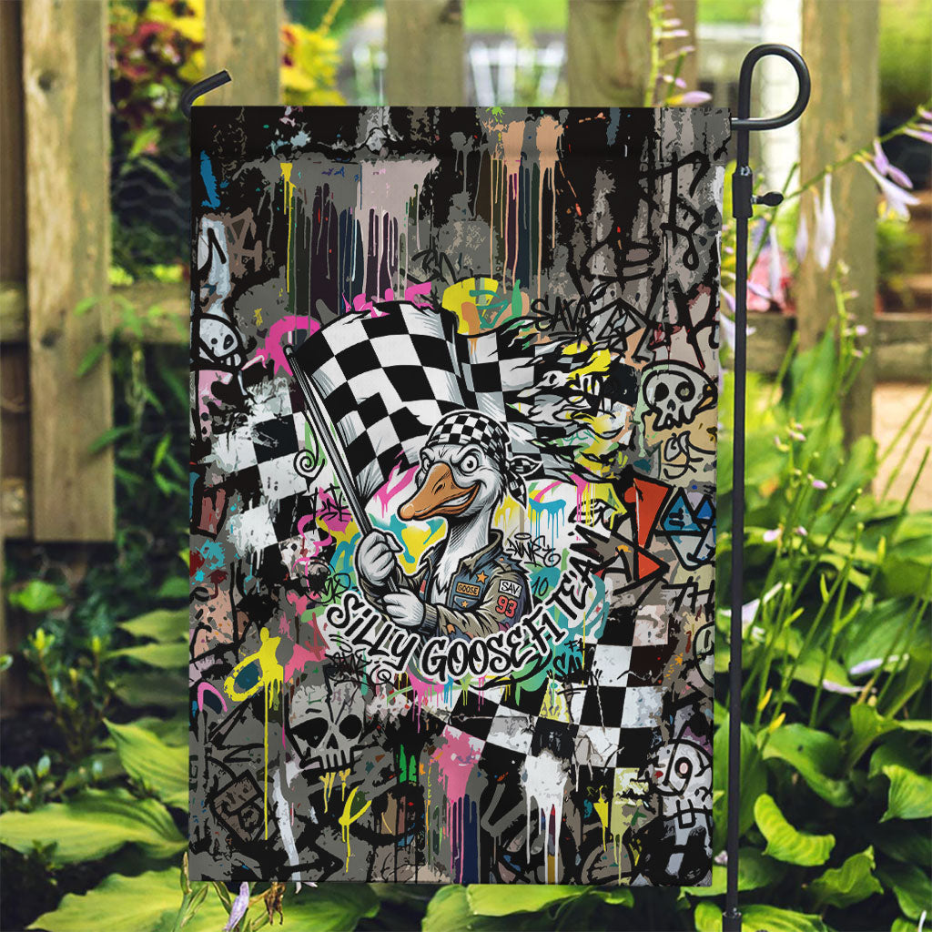 Silly Goose Team Racing Garden Flag Colorful Street Graffiti Checkered Flag
