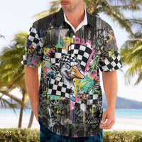 Silly Goose Team Racing Hawaiian Shirt Colorful Street Graffiti Checkered Flag