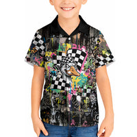 Silly Goose Team Racing Hawaiian Shirt Colorful Street Graffiti Checkered Flag