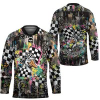 Silly Goose Team Racing Hockey Jersey Colorful Street Graffiti Checkered Flag