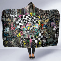 Silly Goose Team Racing Hooded Blanket Colorful Street Graffiti Checkered Flag