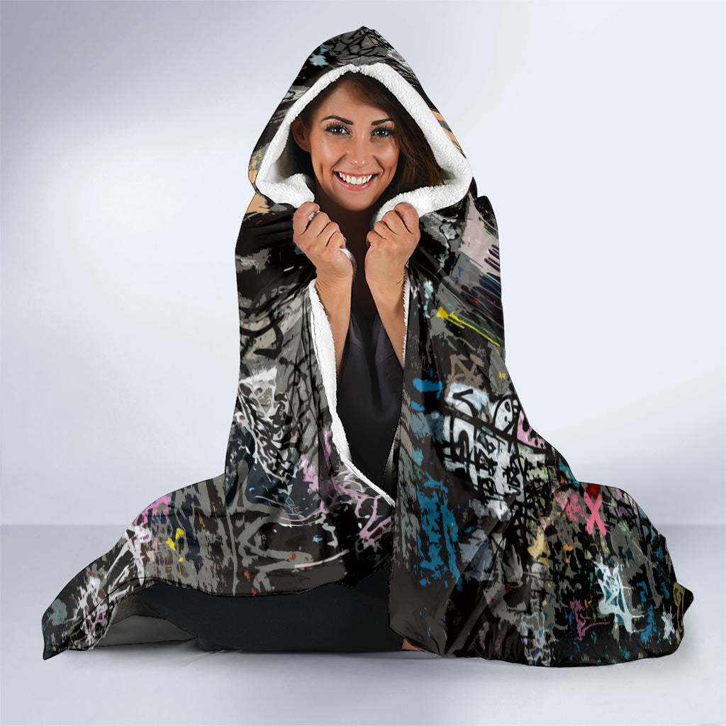 Silly Goose Team Racing Hooded Blanket Colorful Street Graffiti Checkered Flag