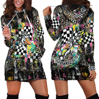 Silly Goose Team Racing Hoodie Dress Colorful Street Graffiti Checkered Flag
