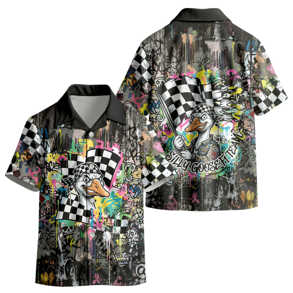 Silly Goose Team Racing Kid Hawaiian Shirt Colorful Street Graffiti Checkered Flag