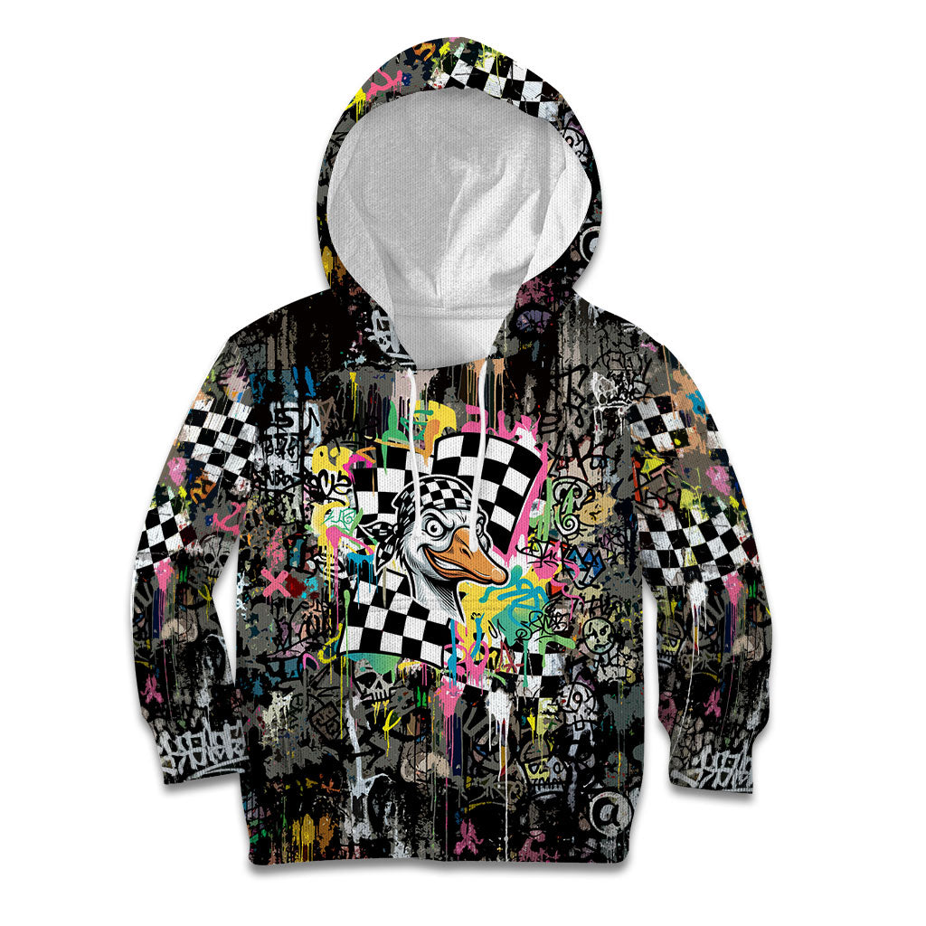 Silly Goose Team Racing Kid Hoodie Colorful Street Graffiti Checkered Flag