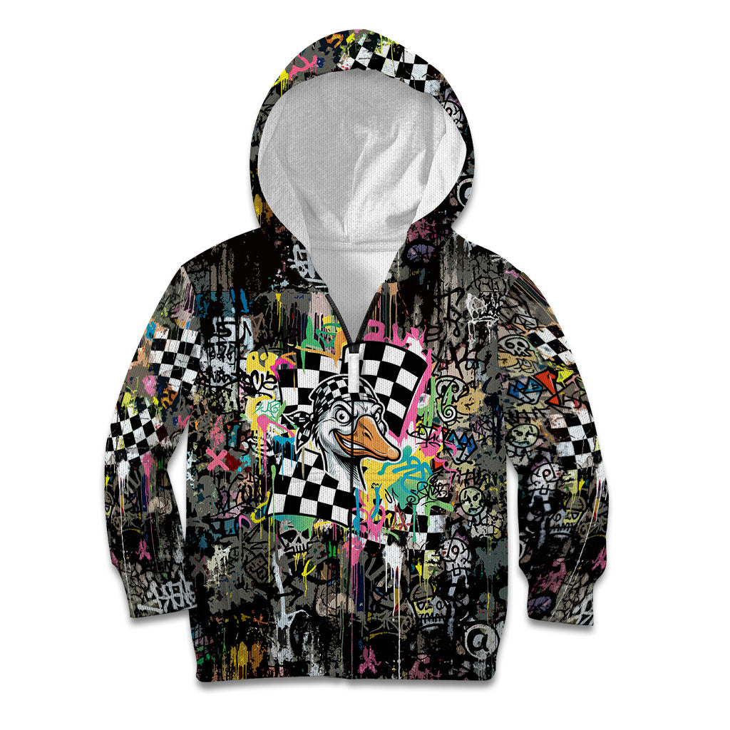 Silly Goose Team Racing Kid Hoodie Colorful Street Graffiti Checkered Flag