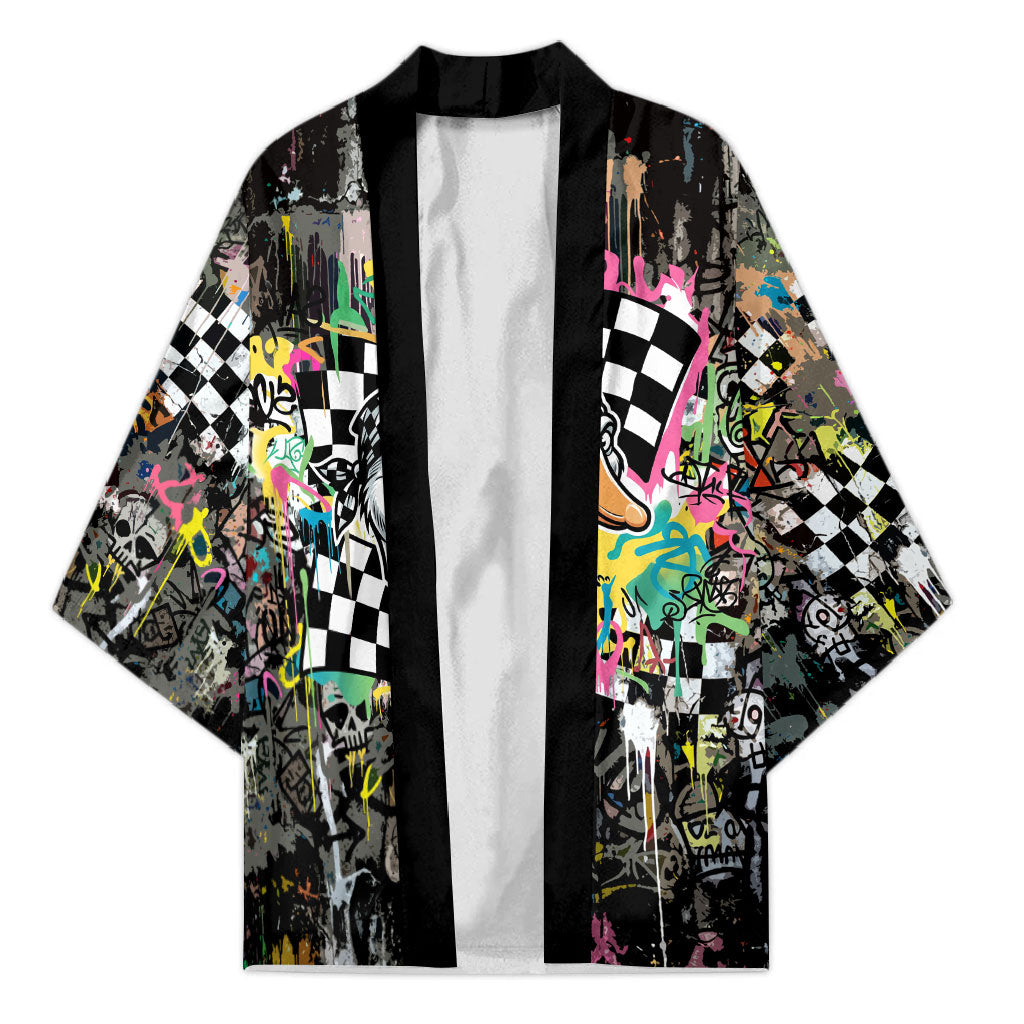 Silly Goose Team Racing Kimono Colorful Street Graffiti Checkered Flag