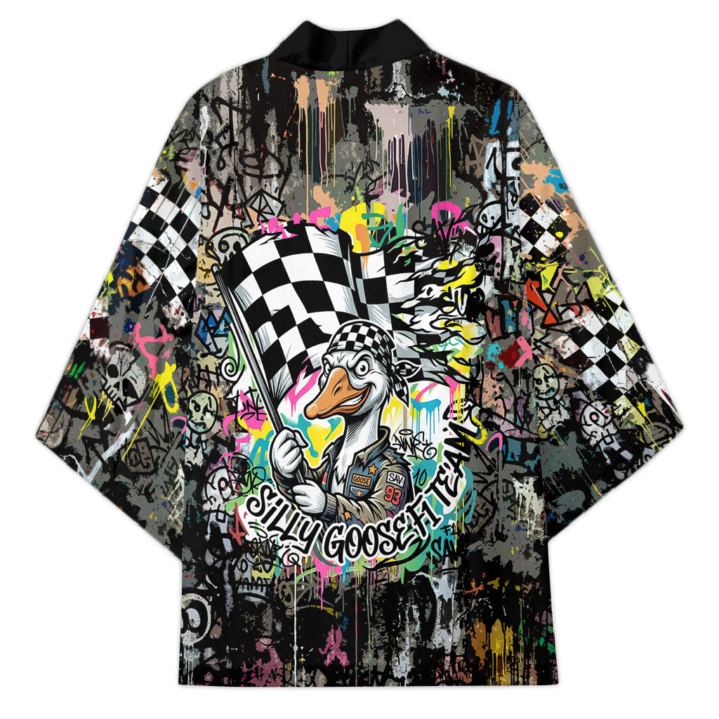 Silly Goose Team Racing Kimono Colorful Street Graffiti Checkered Flag