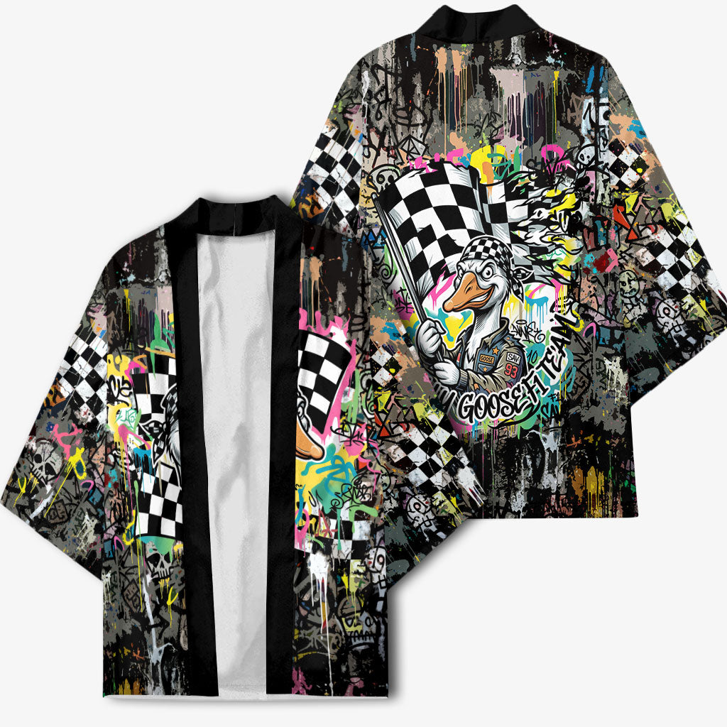 Silly Goose Team Racing Kimono Colorful Street Graffiti Checkered Flag