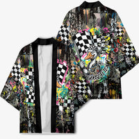 Silly Goose Team Racing Kimono Colorful Street Graffiti Checkered Flag
