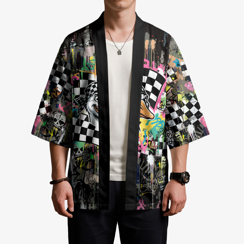 Silly Goose Team Racing Kimono Colorful Street Graffiti Checkered Flag