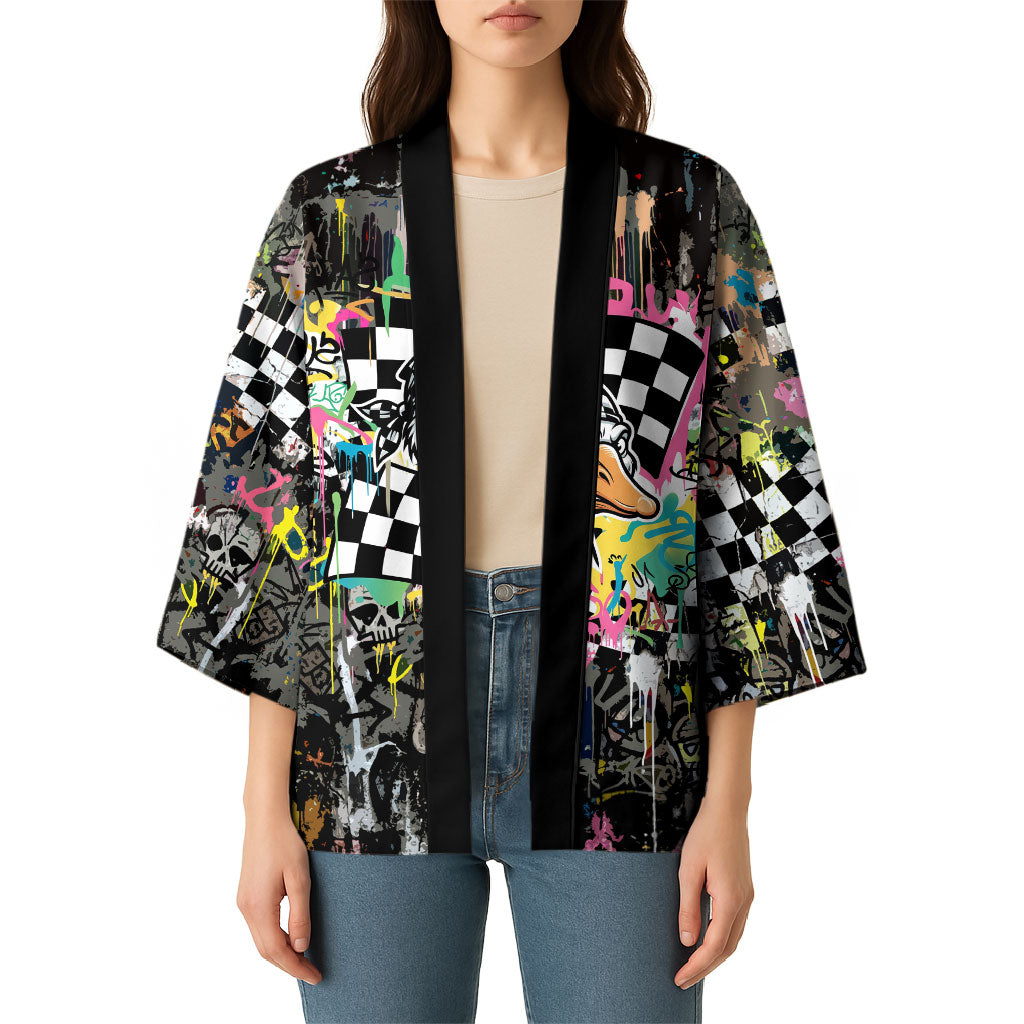 Silly Goose Team Racing Kimono Colorful Street Graffiti Checkered Flag