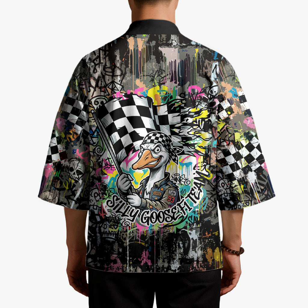 Silly Goose Team Racing Kimono Colorful Street Graffiti Checkered Flag