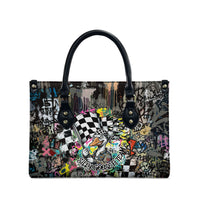 Silly Goose Team Racing Leather Bag Colorful Street Graffiti Checkered Flag