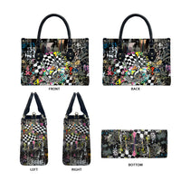 Silly Goose Team Racing Leather Bag Colorful Street Graffiti Checkered Flag