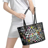 Silly Goose Team Racing Leather Tote Bag Colorful Street Graffiti Checkered Flag