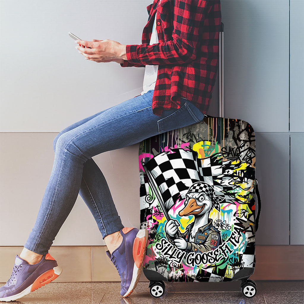 Silly Goose Team Racing Luggage Cover Colorful Street Graffiti Checkered Flag