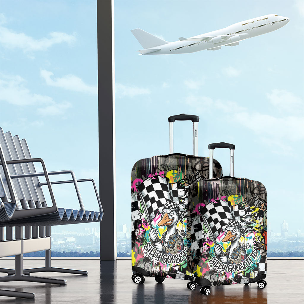 Silly Goose Team Racing Luggage Cover Colorful Street Graffiti Checkered Flag