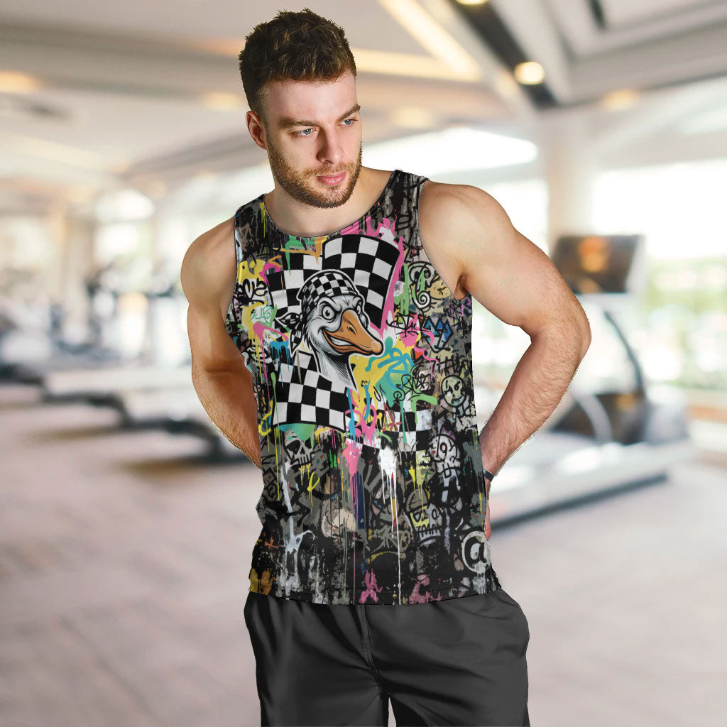 Silly Goose Team Racing Men Tank Top Colorful Street Graffiti Checkered Flag