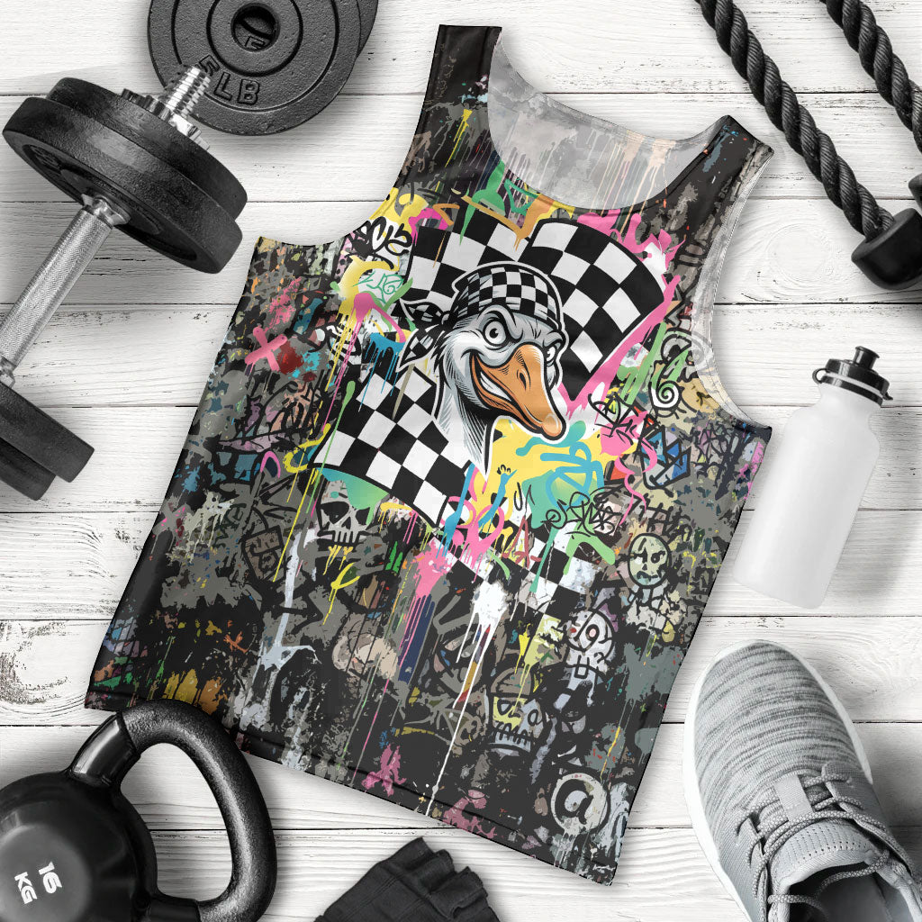 Silly Goose Team Racing Men Tank Top Colorful Street Graffiti Checkered Flag