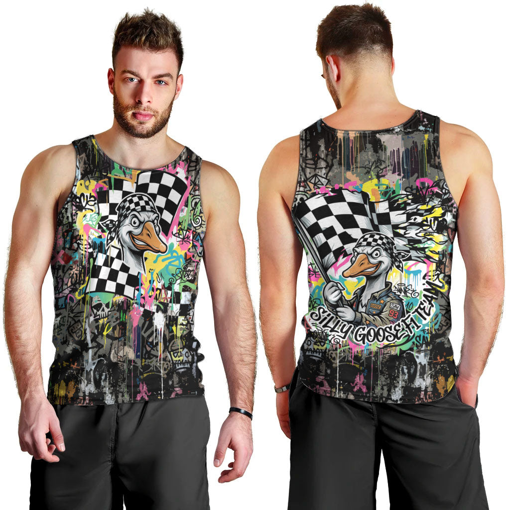 Silly Goose Team Racing Men Tank Top Colorful Street Graffiti Checkered Flag