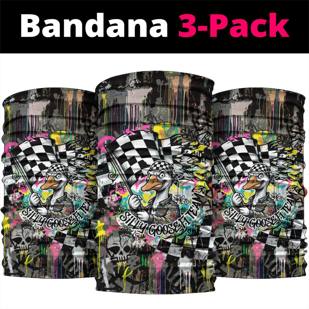 Silly Goose Team Racing Neck Gaiter Colorful Street Graffiti Checkered Flag