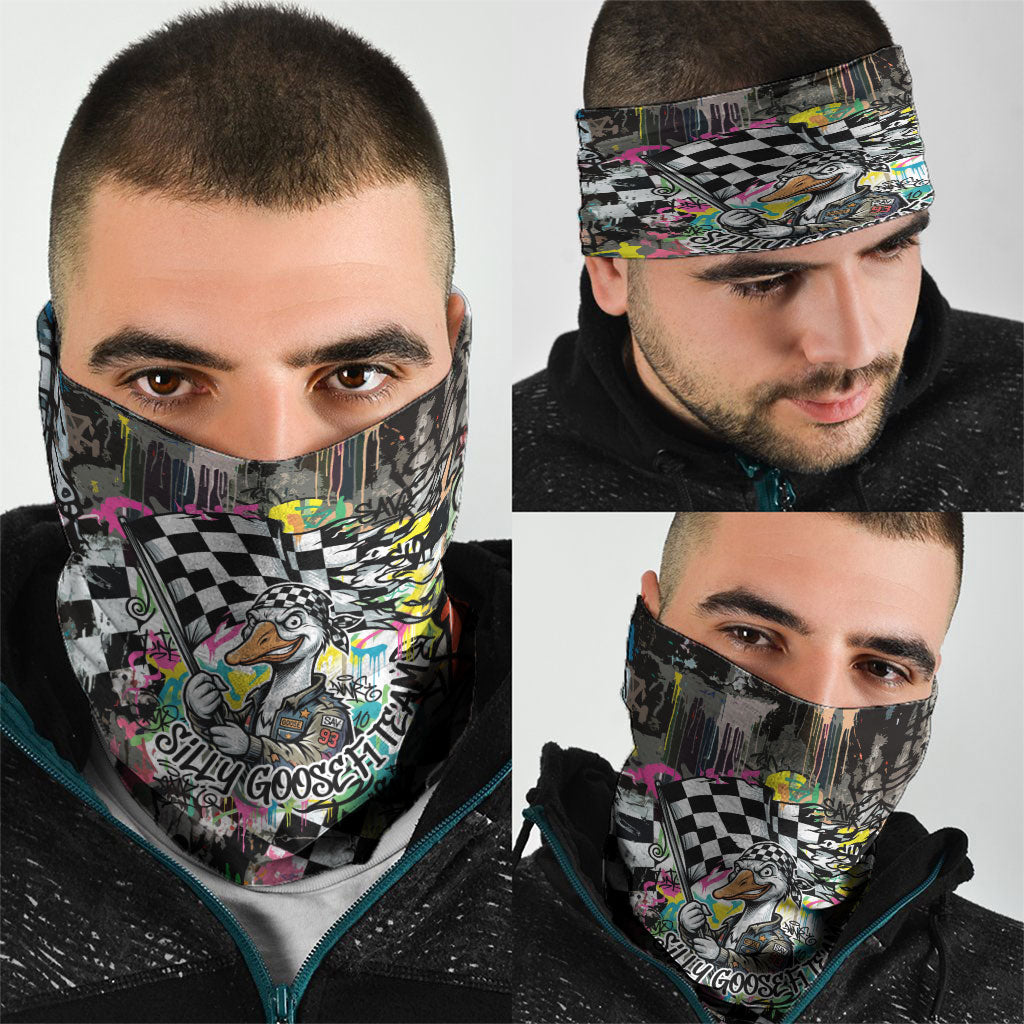 Silly Goose Team Racing Neck Gaiter Colorful Street Graffiti Checkered Flag