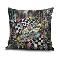 Silly Goose Team Racing Pillow Cover Colorful Street Graffiti Checkered Flag