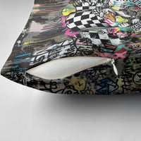 Silly Goose Team Racing Pillow Cover Colorful Street Graffiti Checkered Flag