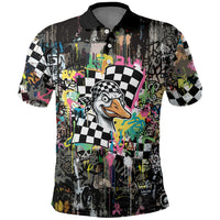 Silly Goose Team Racing Polo Shirt Colorful Street Graffiti Checkered Flag