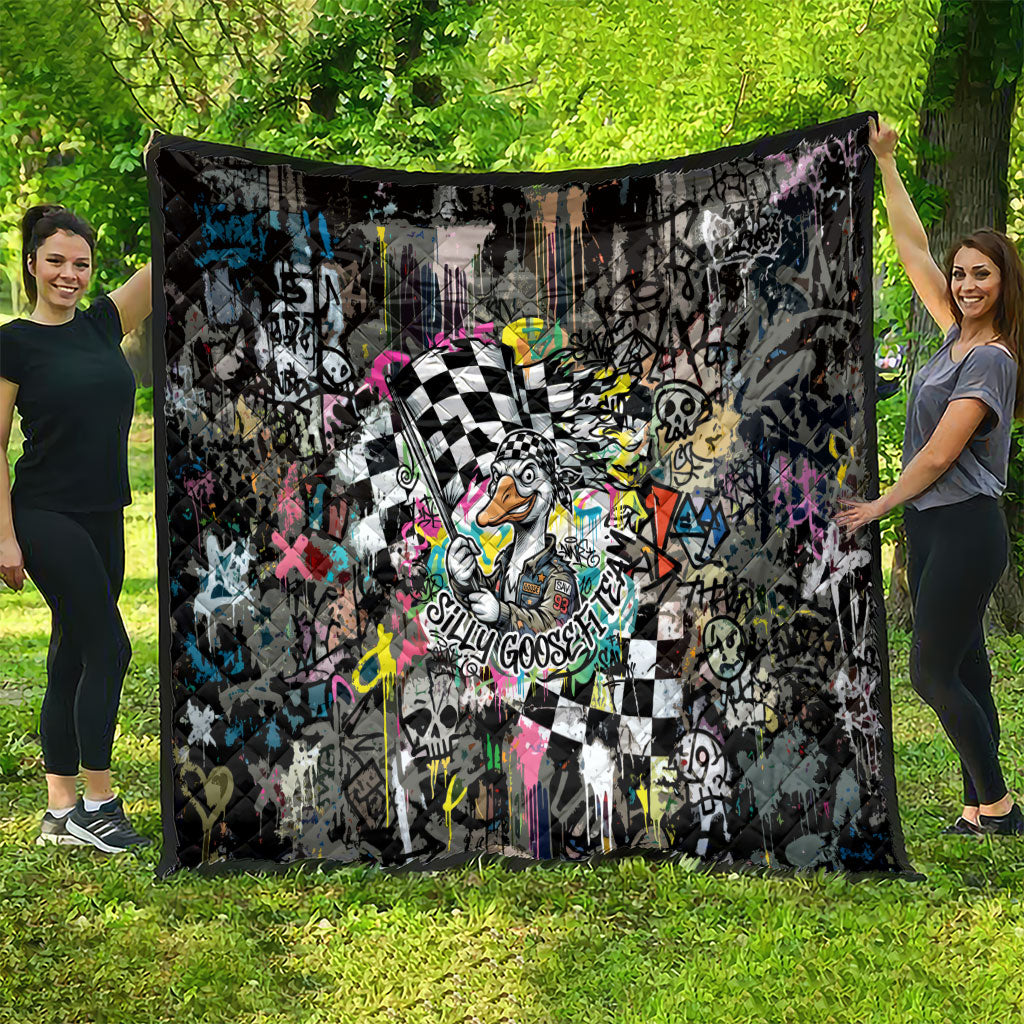 Silly Goose Team Racing Quilt Colorful Street Graffiti Checkered Flag