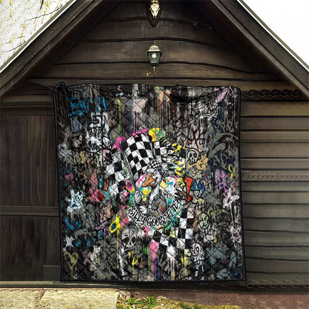 Silly Goose Team Racing Quilt Colorful Street Graffiti Checkered Flag
