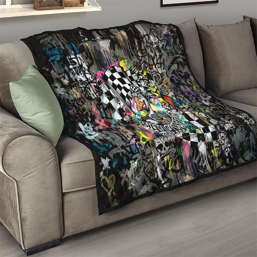 Silly Goose Team Racing Quilt Colorful Street Graffiti Checkered Flag