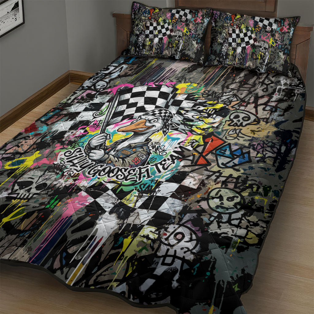 Silly Goose Team Racing Quilt Bed Set Colorful Street Graffiti Checkered Flag