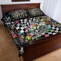 Silly Goose Team Racing Quilt Bed Set Colorful Street Graffiti Checkered Flag