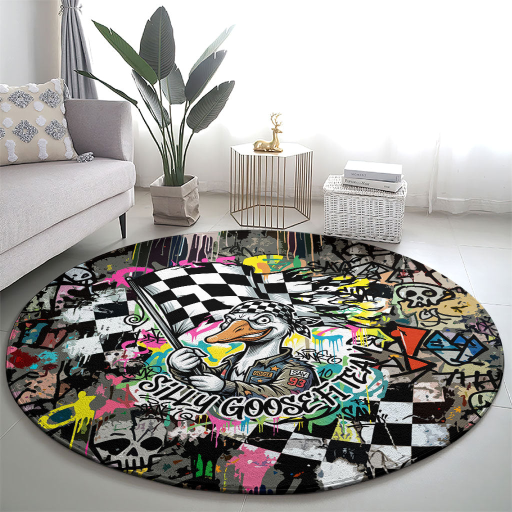 Silly Goose Team Racing Round Carpet Colorful Street Graffiti Checkered Flag