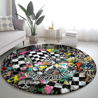 Silly Goose Team Racing Round Carpet Colorful Street Graffiti Checkered Flag