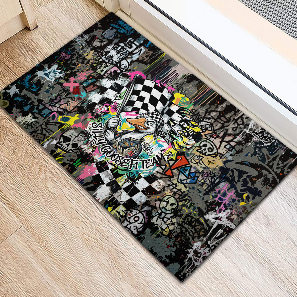 Silly Goose Team Racing Rubber Doormat Colorful Street Graffiti Checkered Flag