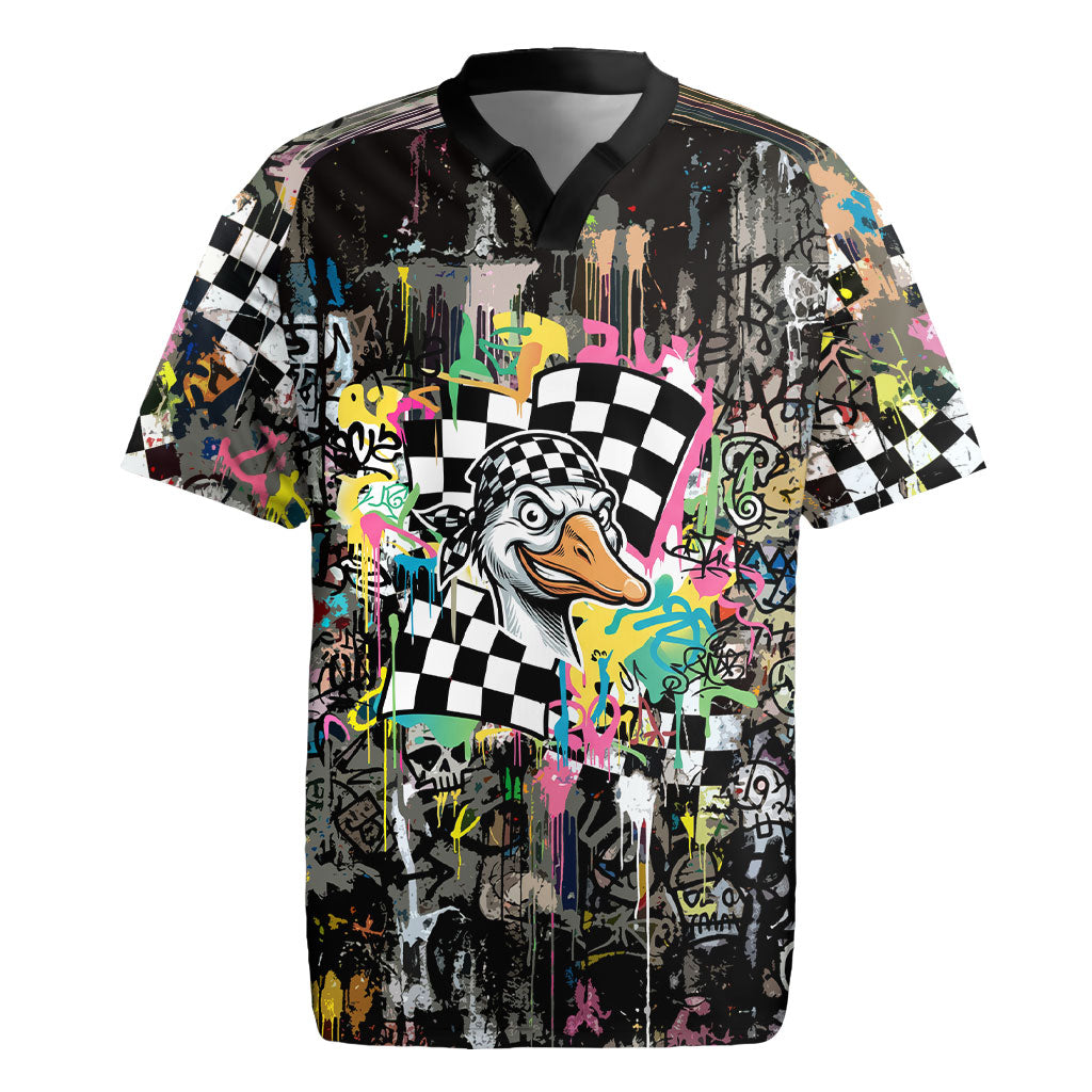 Silly Goose Team Racing Rugby Jersey Colorful Street Graffiti Checkered Flag
